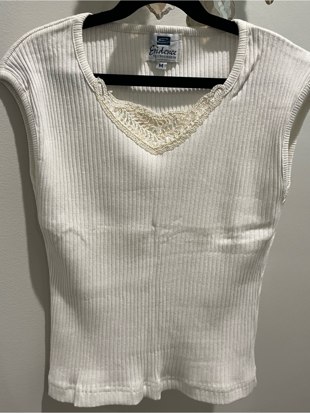 Women's Cream Ribbed Lace-Trim Tank size m 100 percent cotton made in Italy NWOT